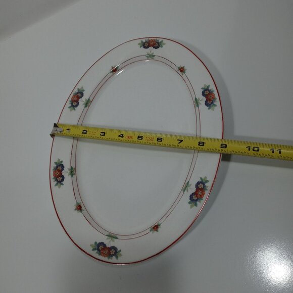 O.P. Co Syracuse China Canterbury Oval Serving Platter Floral Red Trim Vintage - Picture 8 of 13